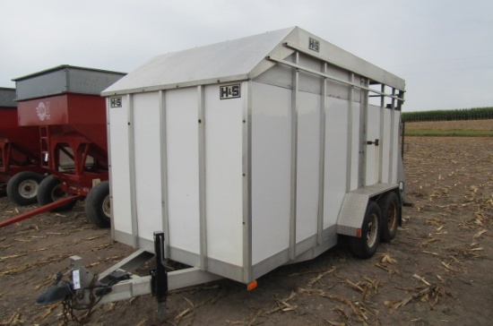 1213. H&S 6 FT. X 14 FT. TANDEM AXLE ALUMINUM FRAME LIVESTOCK TRAILER, CENT