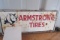 955. ARMSTRONG TIRE SINGLE SIDE METAL SIGN, 6” X 14”