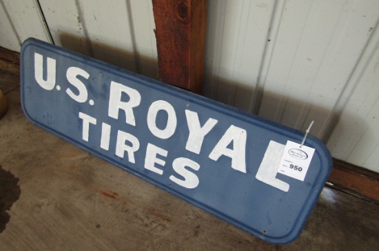 950. US ROYAL TIRE SIGN, SINGLE SIDED, 19” X 60”, HAND PAINTED OVER GRAPHIC