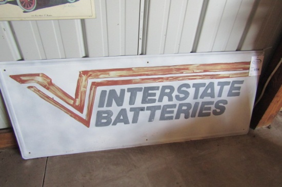 954. INTERSTATE BATTERY SINGLE SIDED METAL SIGN, 24” X 60”