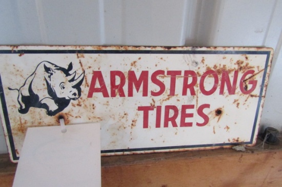 955. ARMSTRONG TIRE SINGLE SIDE METAL SIGN, 6” X 14”