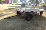 992. MINNESOTA 6 TON FOUR WHEEL WAGON WITH OLDER WOODEN FLAT RACK