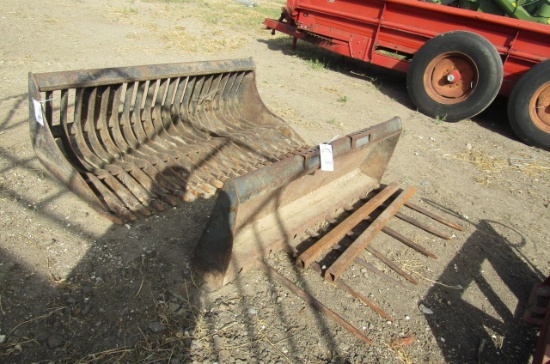 1313. 60 INCH SKID LOADER MOUNTED MANURE BUCKET WITH 2 LONGER FORKS TO CONV