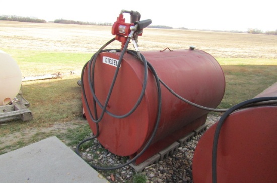 1263. 500 GALLON DIESEL BARREL WITH NEWER FILL-RITE ELECTRIC PUMP