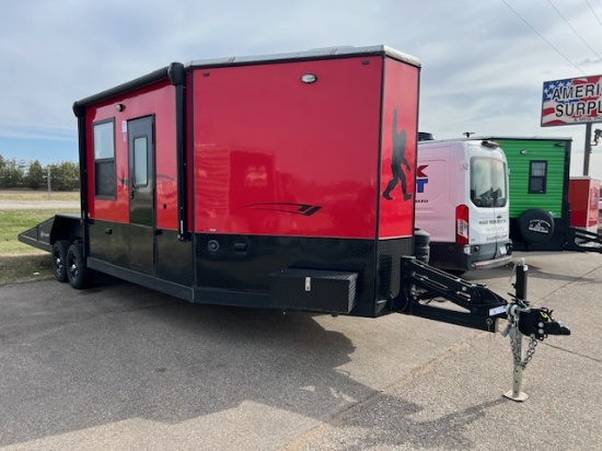 1987 2024 8’ x 29’ Stub American Surplus Tramper Toy Hauler Ice Castle Fish House on Valley Tandem