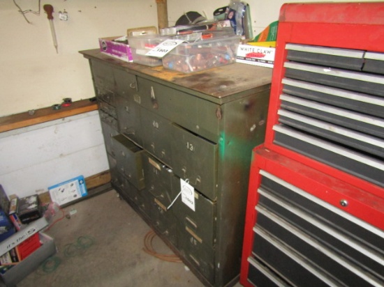 1502. GREEN ROLLING TOOL CHEST / PARTS CABINET