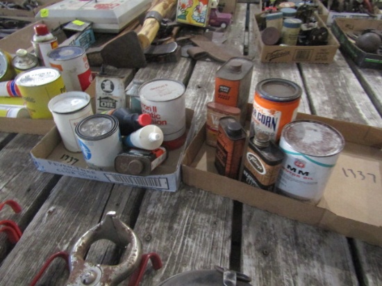 1737. 3 FLATS INCLUDING OLDER OIL CANS INC. PENNOMATIC & CONOCO