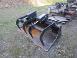 1459. BOB CAT 66” PAN BUCKET WITH DOUBLE CYLINDER HYDRAULIC GRAPPLE, CYLIND