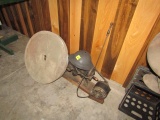 1627. GRINDSTONE, ELECTRIFIED WALL DRILL, STEEL HELMET