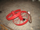 1643. (2) PAINTED STEEL WHEELS AND JD STEERING WHEEL