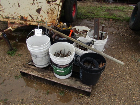 1632-A. SEVERAL PAILS OF GATE HINGES AND WIRE TIGHTENERS, YOUR BID IS FOR T