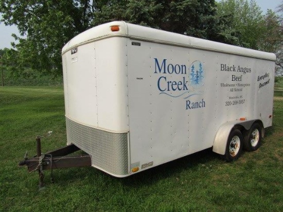 1654. 2004 7 FT. X 16 FT. TANDEM AXLE ENCLOSED TRAILER, INSIDE E TRACK, GRA