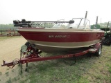 1671. NICE 1998 LUND 17.5 FT. TYEE ALUMINUM FISHING BOAT, WALK THROUGH WIND