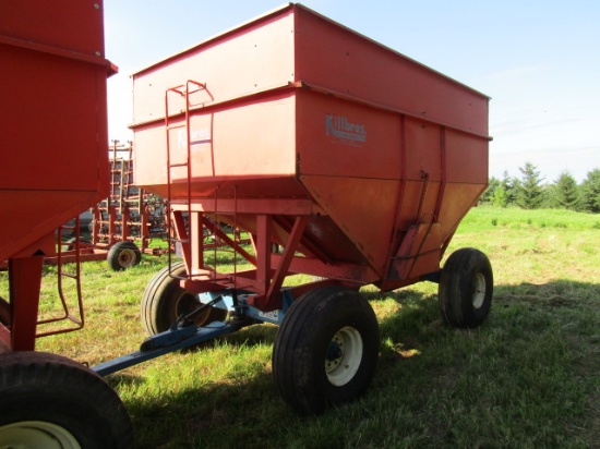 1721. KILLBROS MODEL 385 GRAVITY BOX WITH METAL EXTENSIONS ON HD 12 TON FOU