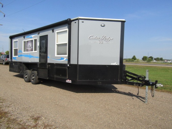 1767. 2022 8’ X 22’ V American Surplus Cedar Lodge Ice Castle Fish House,