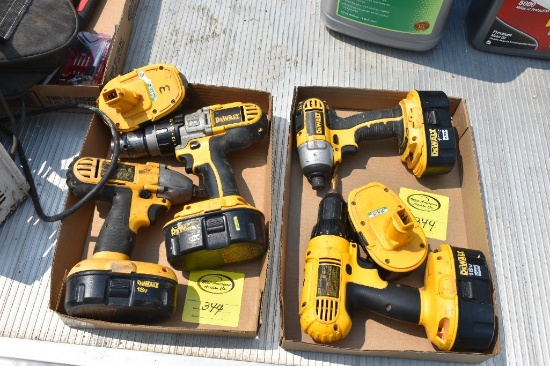 2 BOXES OF DEWALT CORDLESS POWER TOOLS, DRILLS, IMPACTS