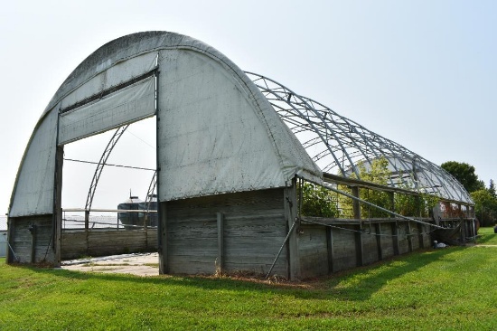 BUILDING FRAME TO BE MOVED: APPROX 40' X 80' HOOP BUILDING FRAME, NO TARP, NEW BUYER WILL HAVE UNTIL