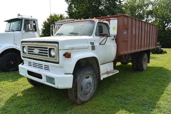 1979 Chevy C-60 Single Axle Grain Truck, 37,000 Miles Showing, 15.5 Steel Box & Hoist, 48" Sides
