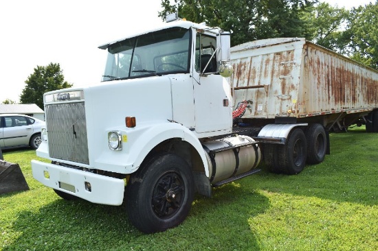 1988 Volvo White Semi Day Cab, 855 Cummins Dsl Engine, 302,619 Miles Showing, 9 Spd E&F Trans,