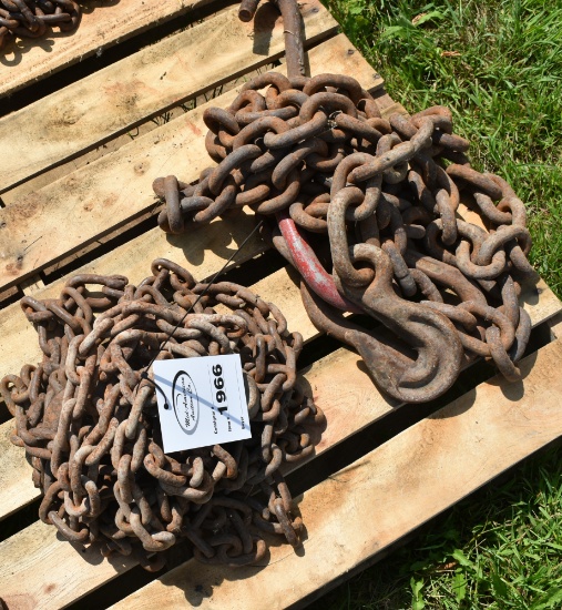 1966. (2) LOG CHAINS (1) WITH SLIP LINKS, APPROX. 15 FT. LONG, ½” LINKS, PL