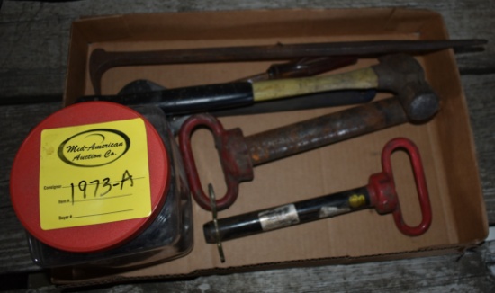1973-A. (2) DRAW PINS, HAMMER, BAR AND BOLTS