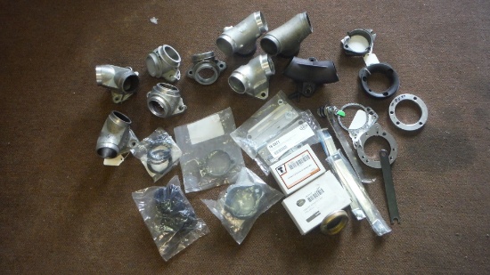 Lot of assorted Harley Davidson Manifolds, Manifold rings, Air Cleaner brackets, flange adapters & L