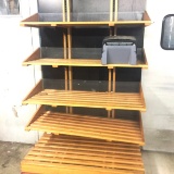 Lot w/ 1- Wood Shelving Section, 1- Metro Shelving on Casters, 1- Sanitizer Station Stand, 1- Shoppi