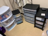 Lot of open box assorted medical supplies in (4) plastic cabinets, to include: prep pads, tongue bla