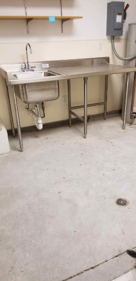 6ft SS surgical prep table + 1 hole sink