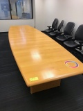 Conference room table and 12 chairs 14' x 4' at middle 3' on the ends