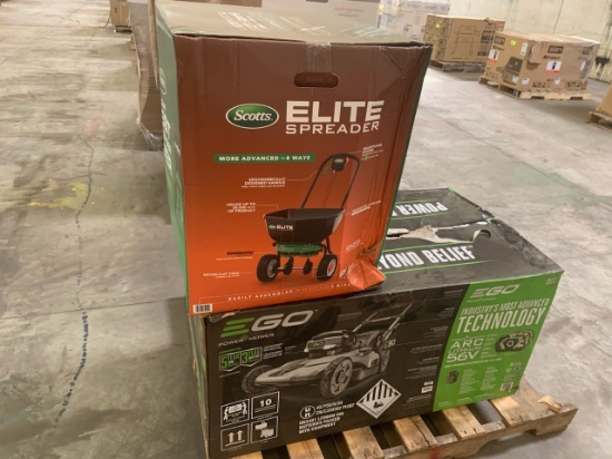 Lot of (1) Ego 21" cordless mower and (1) seed spreader