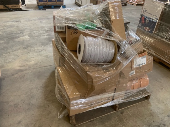 Pallet of mixed merchandise, to include but not limited to: garbage disposal, hose, wire, air filter