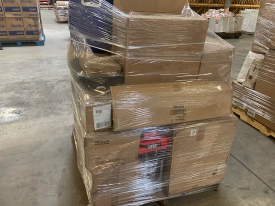 Pallet of mixed merchandise, to include but not limited to: Stadium seats, cooler, weber accessories