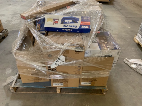 Pallet of mixed merchandise, to include but not limited to: LED light fixture, garbage disposal, Kre