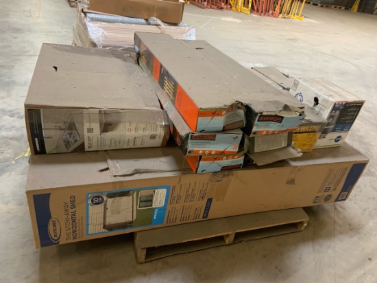 Pallet of mixed merchandise, to include but not limited to: suncast shed, black & decker edger, DeWa