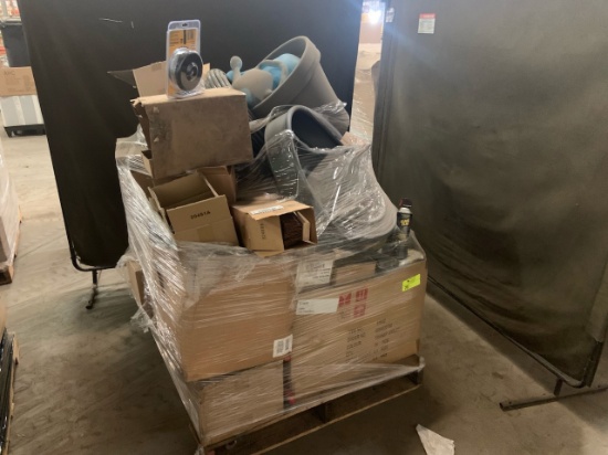 Pallet of mixed merchandise, to include but not limited to:  DeWalt trimmer head, hoses, brooms. Ins