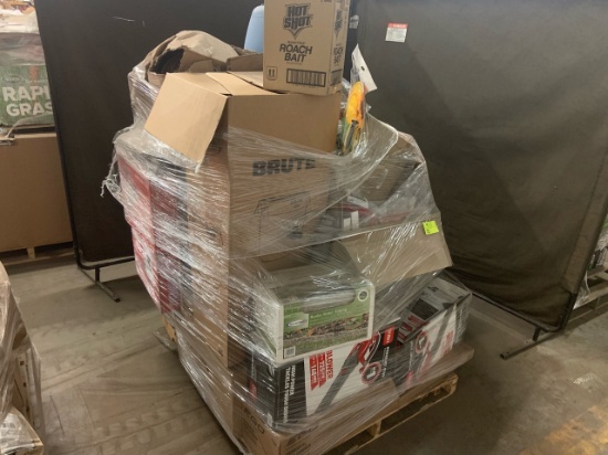 Pallet of mixed merchandise, to include but not limited to: Toro blowers, Brute trash cans, Milwauke
