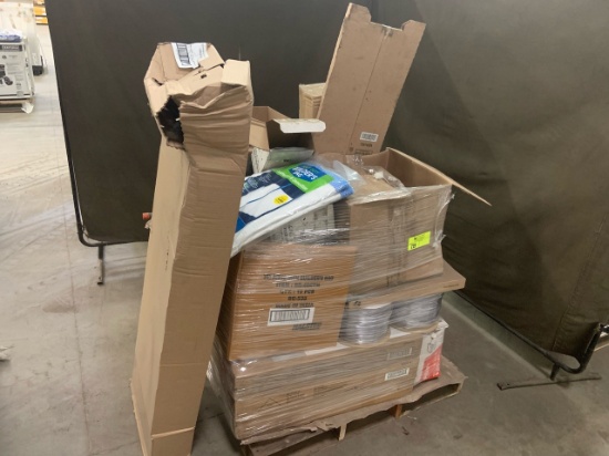 Pallet of mixed merchandise, to include but not limited to: Outdoor round side tables, Air filters,