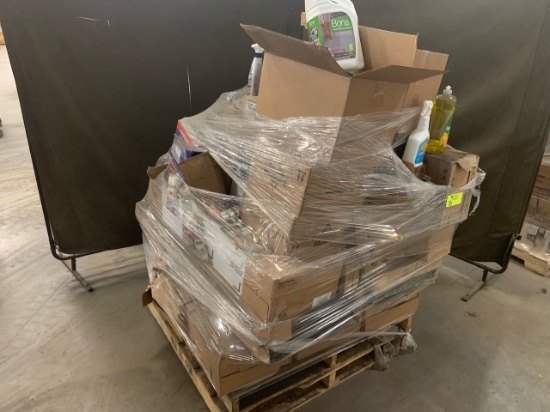 Pallet of mixed merchandise, to include but not limited to: Assorted cleaners, paint, primers, rolle