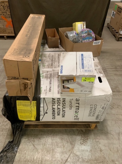 Pallet of mixed merchandise, to include but not limited to: fluorescent lights, pipe insulation, Fle