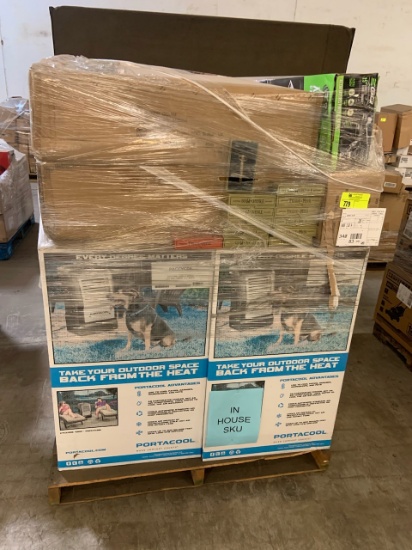 Pallet of mixed merchandise, to include but not limited to: (4) PortaCool, Ego 15" trimmer,(2)36" fi