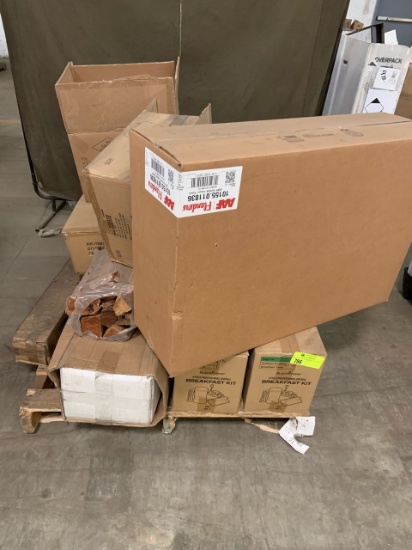Pallet of mixed merchandise, to include but not limited to: breakfast kit, air filters, rubber boots