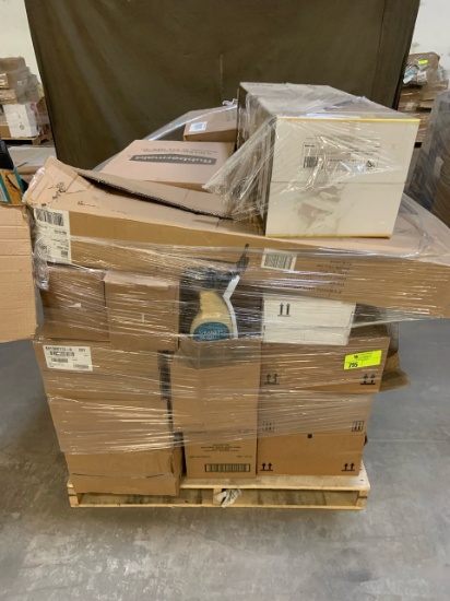Pallet of mixed merchandise, to include but not limited to: Shark vac, PVC air hose, I robot, paint,