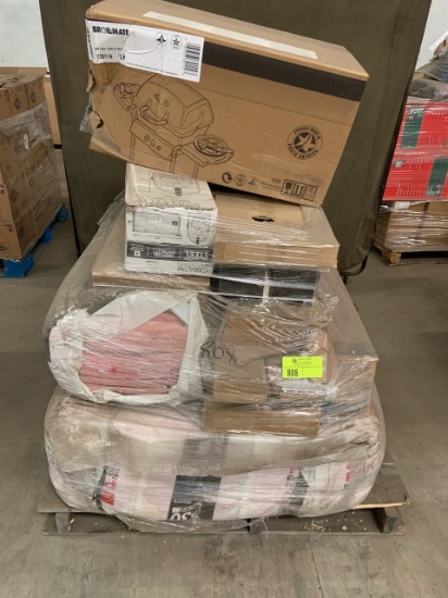 Pallet of mixed merchandise, to include but not limited to: Insulation, mailboxes, Broil-mate grill,