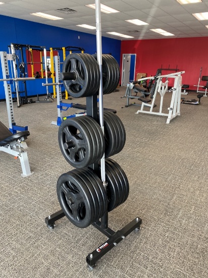 Rolling Weight Tree with Olympic Barbell & 640lbs of Weight Plates