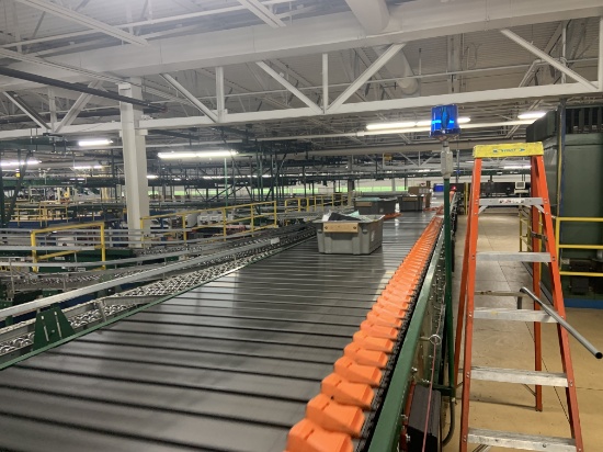 Rapistan Conveyor- RS-200 Shoe Sorter, 18 Divert beds, 150' long, Rebuilt in 2019