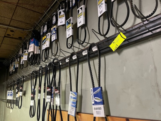 Automotive Belts .Includes Belt Racks. If wanted, buyer removes Belt Racks.