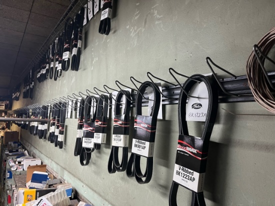 Automotive Belts ..Includes Belt Racks. If wanted, buyer removes Belt Racks.