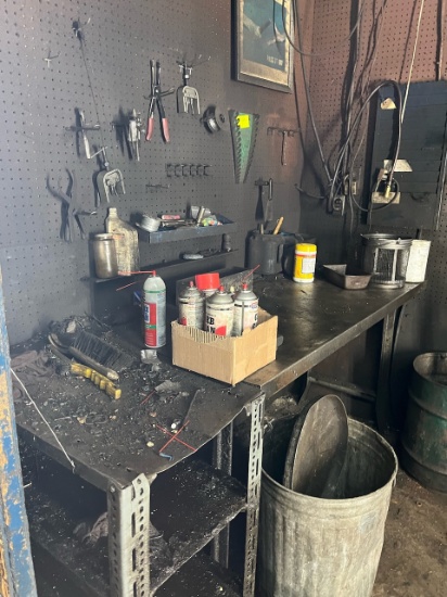 Metal Bench Misc.' tools on bench and wall