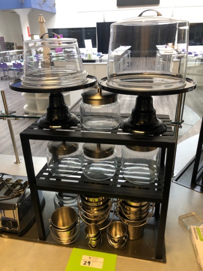 Lot of Dessert Display Stands/Glass Jars/Stainless Steel Pales/Black Metal